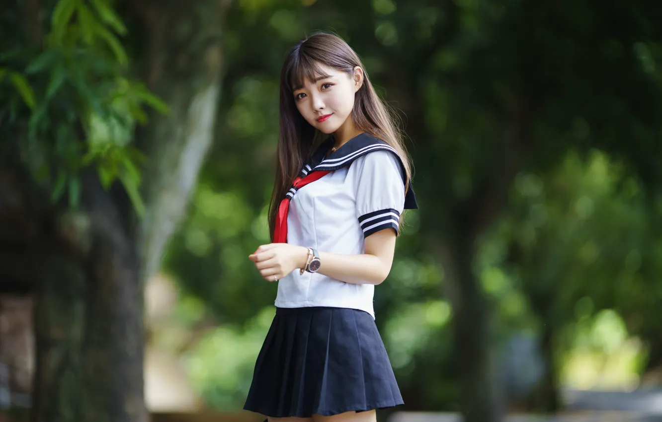 Фото обои Girl, Asian, cute, schoolgirl