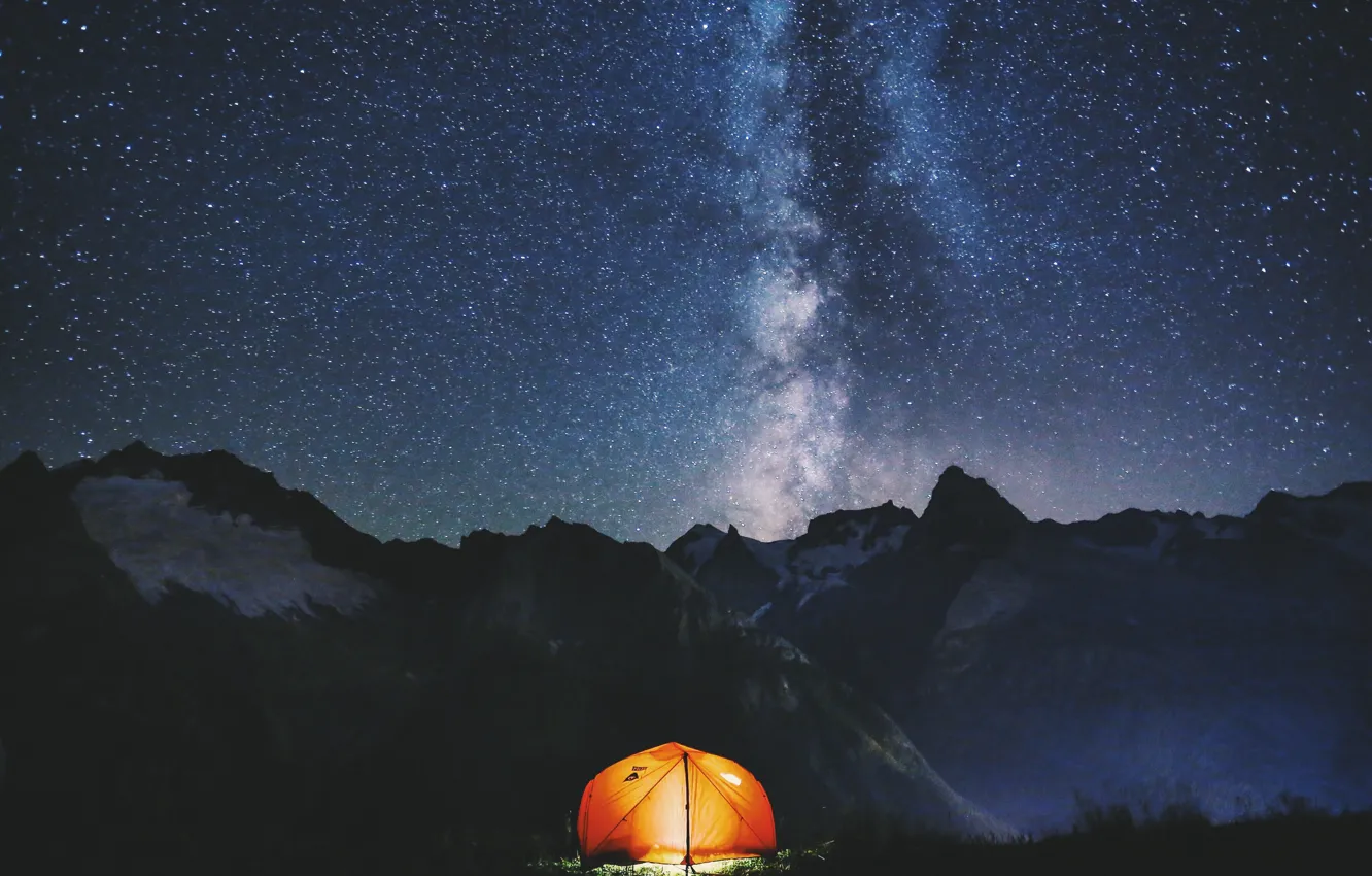 Фото обои небо, ночь, палатка, млечный путь