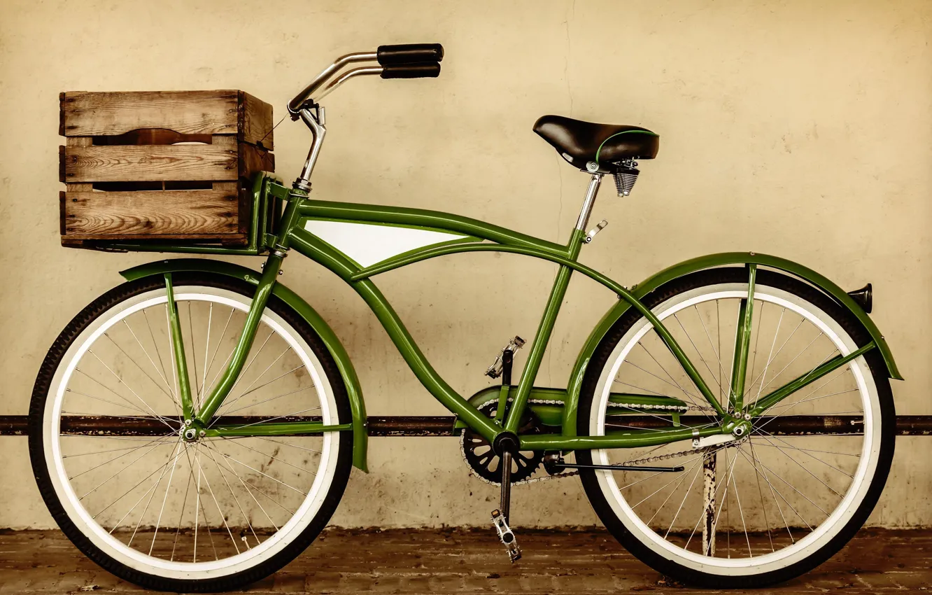 Фото обои велосипед, зеленый, фон, widescreen, обои, корзина, настроения, колесо