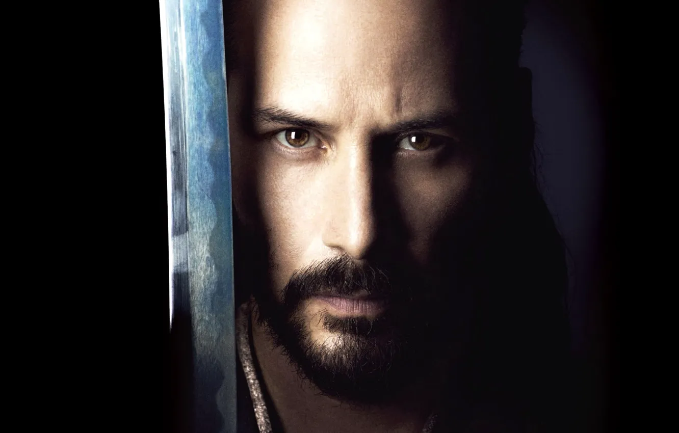 Фото обои лицо, фильм, меч, катана, полумрак, katana, Киану Ривз, Keanu Reeves