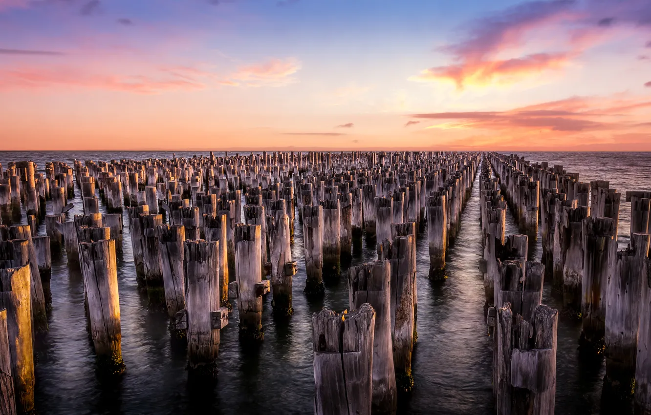 Фото обои закат, Melbourne, Princes Pier