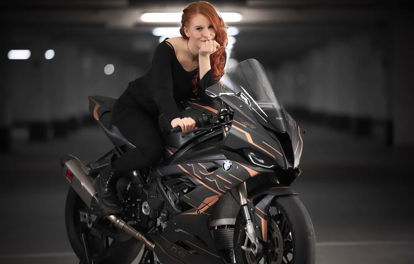 Фото обои девушка, мотоцикл, BMW S 1000 RR