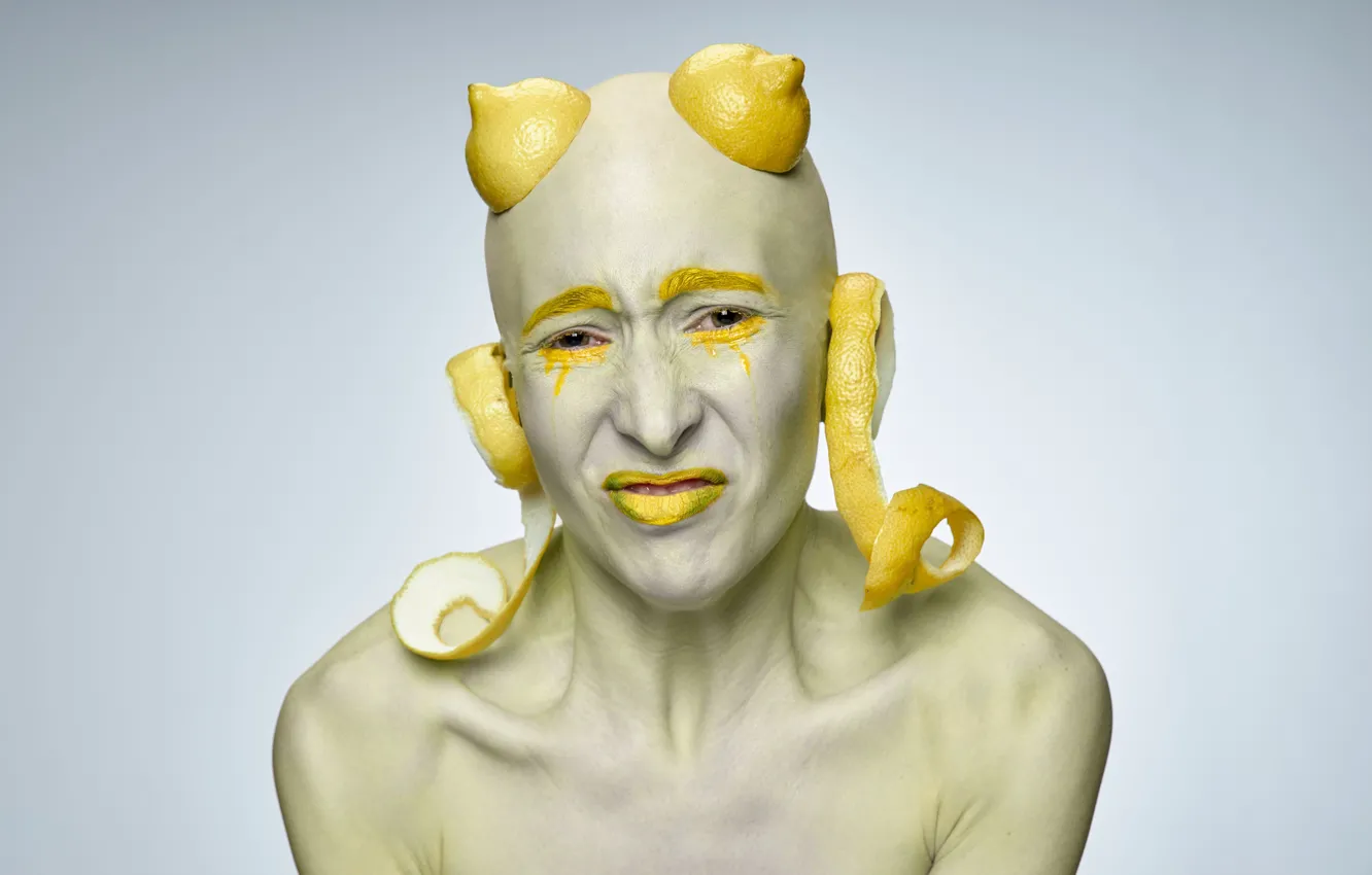 Фото обои лицо, лимон, арт, гримаса, грим, ( ͡° ͜ʖ ͡°), ¯\_(ツ)_/¯
