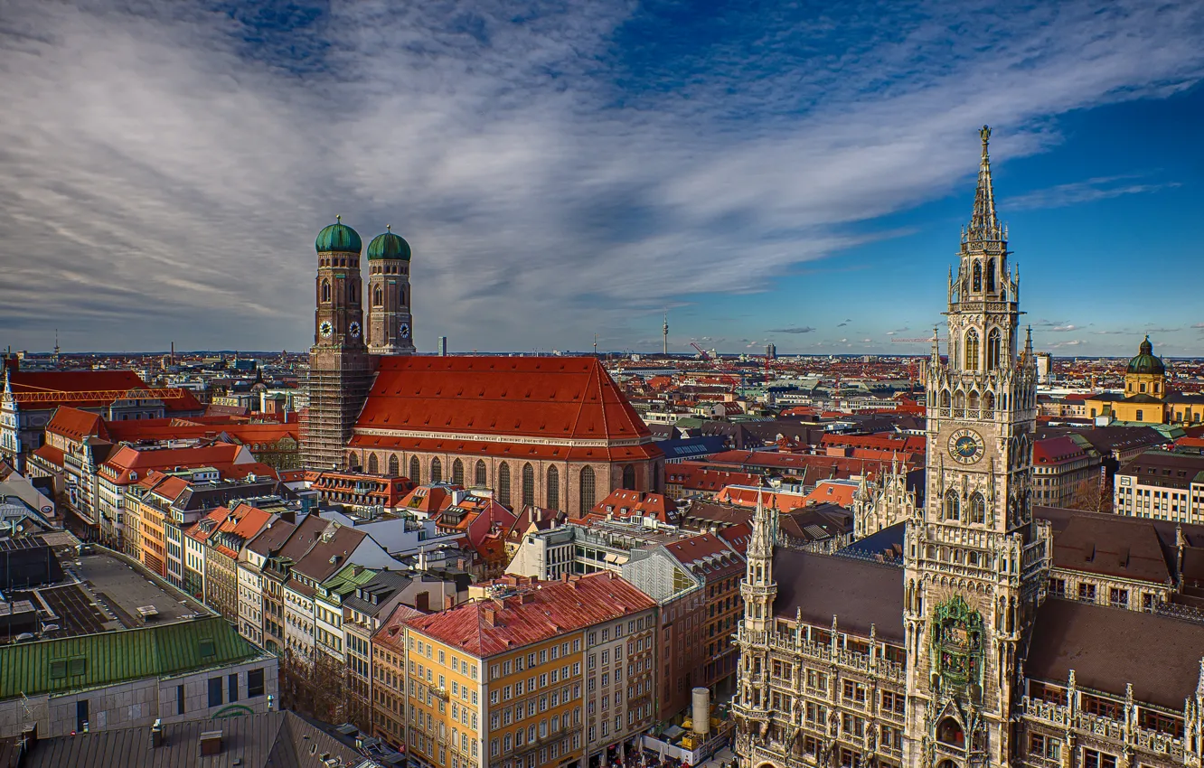 Фото обои здания, Германия, Мюнхен, Бавария, панорама, собор, Germany, Munich