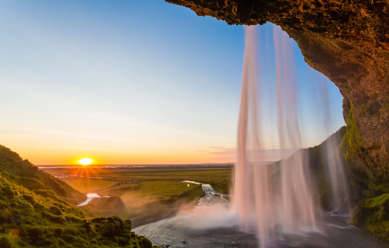 Фото обои rainbow, rock, river, nature, power, powerful, outdoor, seljalandsfoss