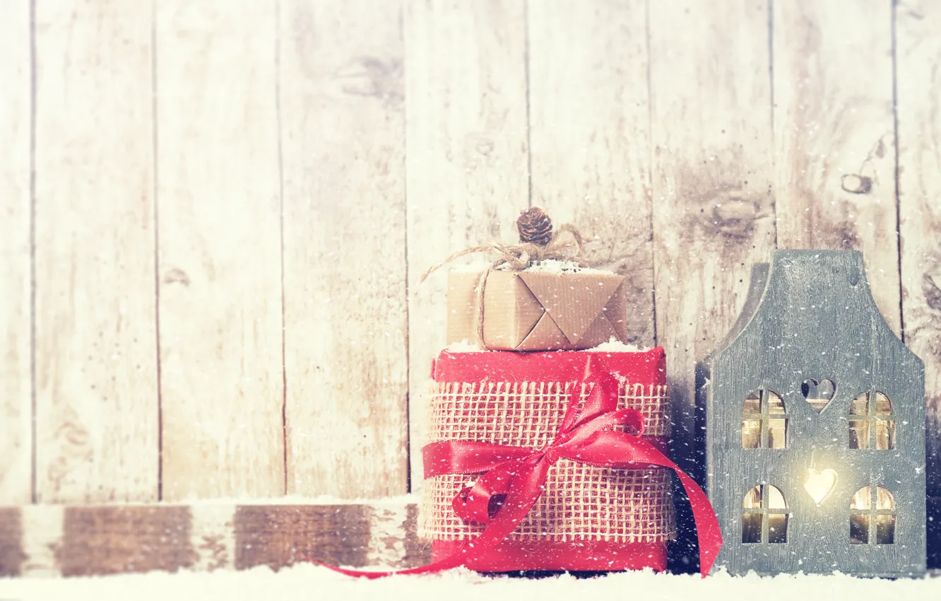 Фото обои зима, снег, красный, подарок, домик, декор, Valeria Aksakova