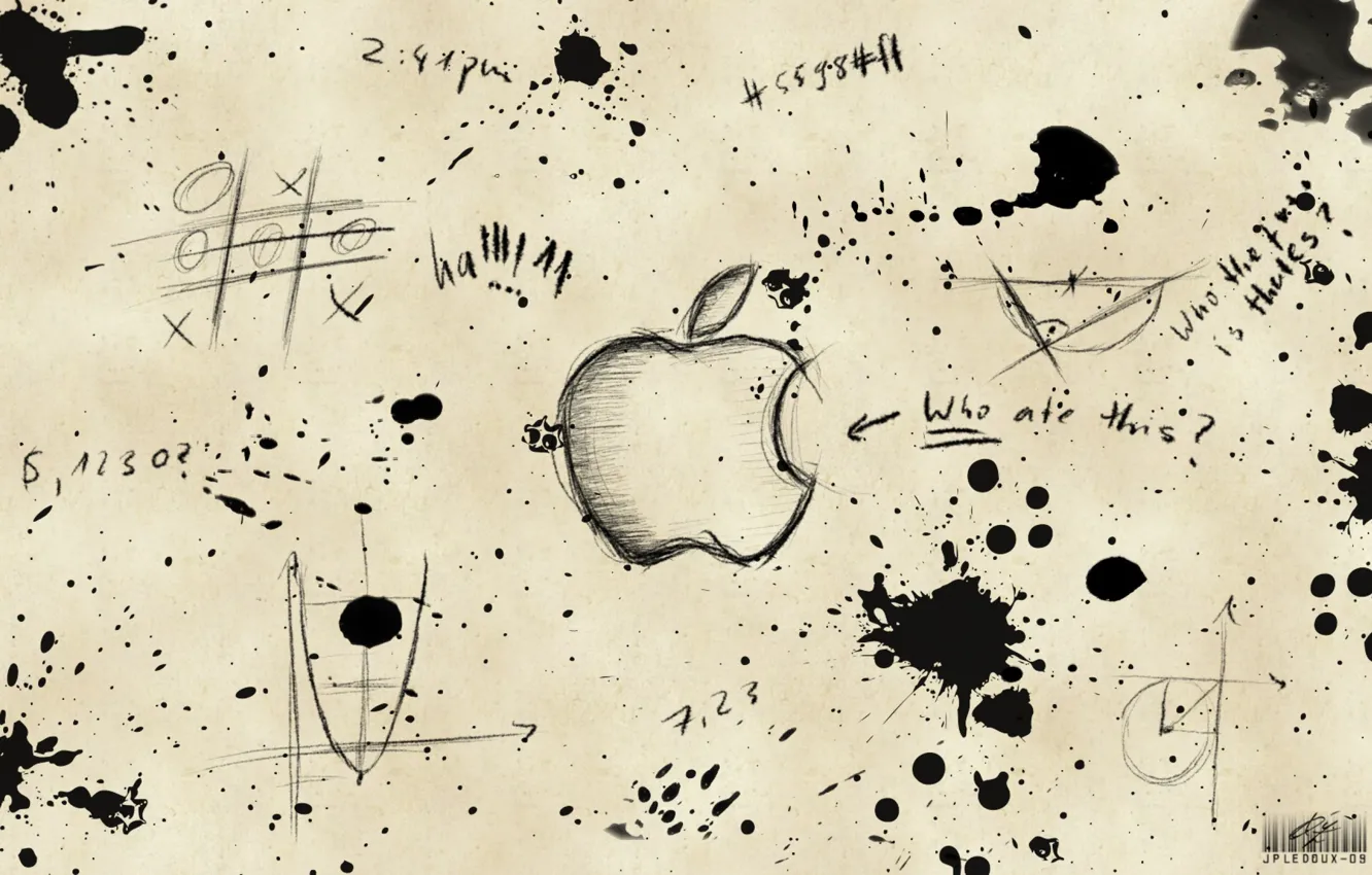 Фото обои надписи, apple, кляксы, чертежи