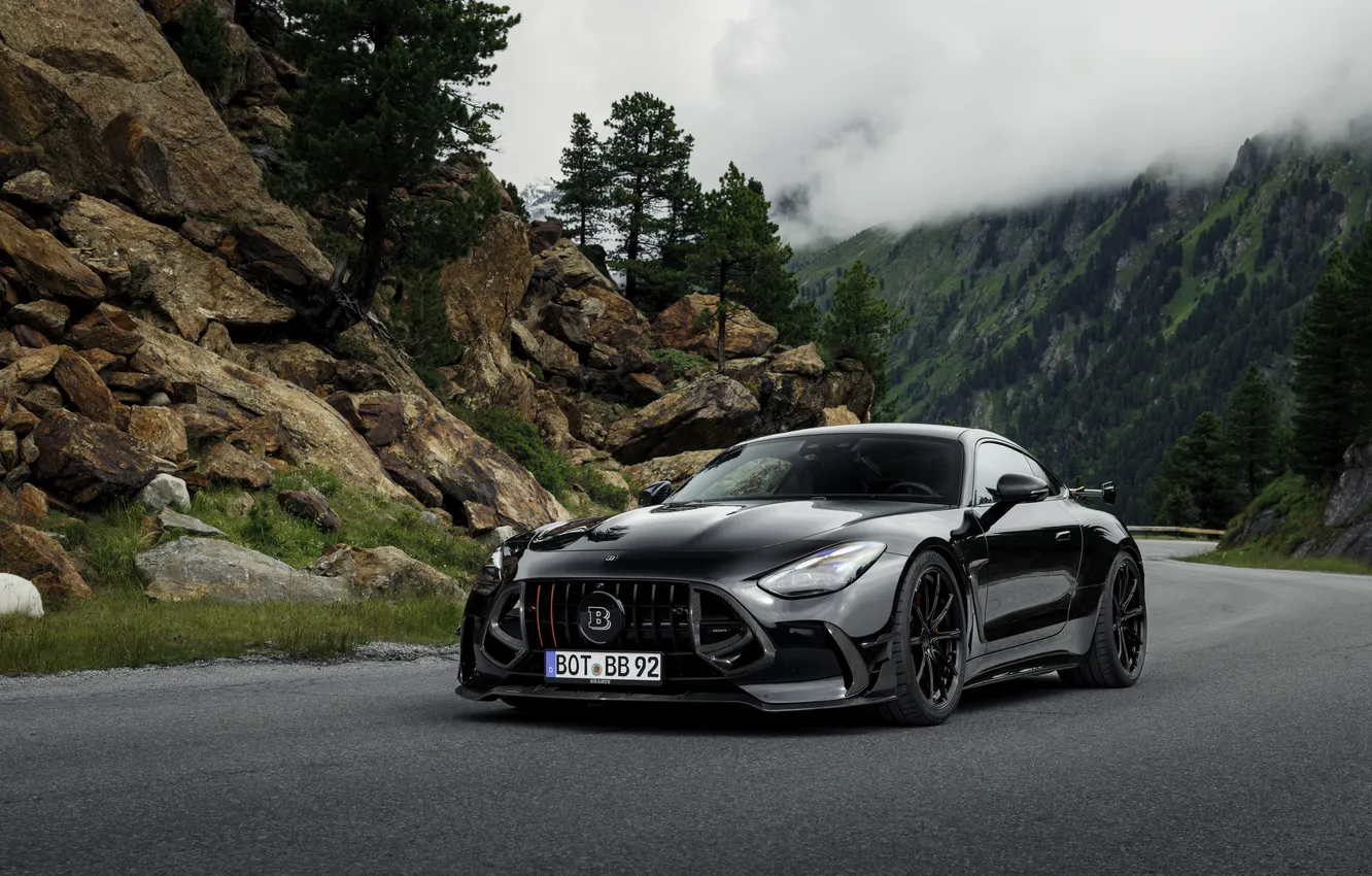 Фото обои Brabus, спортивное купе, Mercedes-AMG, 2025, Mercedes-AMG GT 63 S E Performance, черный кузов, Brabus 1000