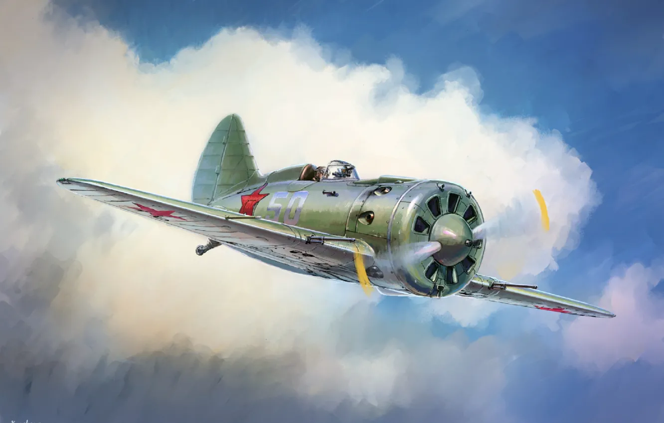 Фото обои Ишак, И-16, artwork, истребитель-моноплан, Painting, Mosca, Rata, Soviet fighter