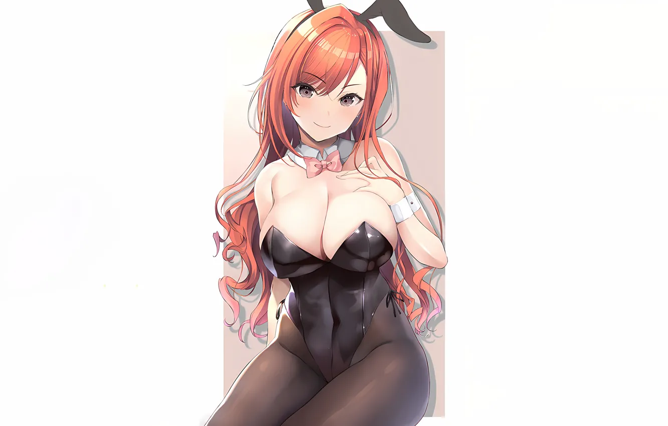 Фото обои girl, sexy, cleavage, red hair, long hair, boobs, anime, beautiful
