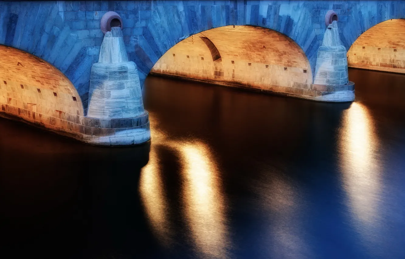 Фото обои мост, город, река, Light, Arcs