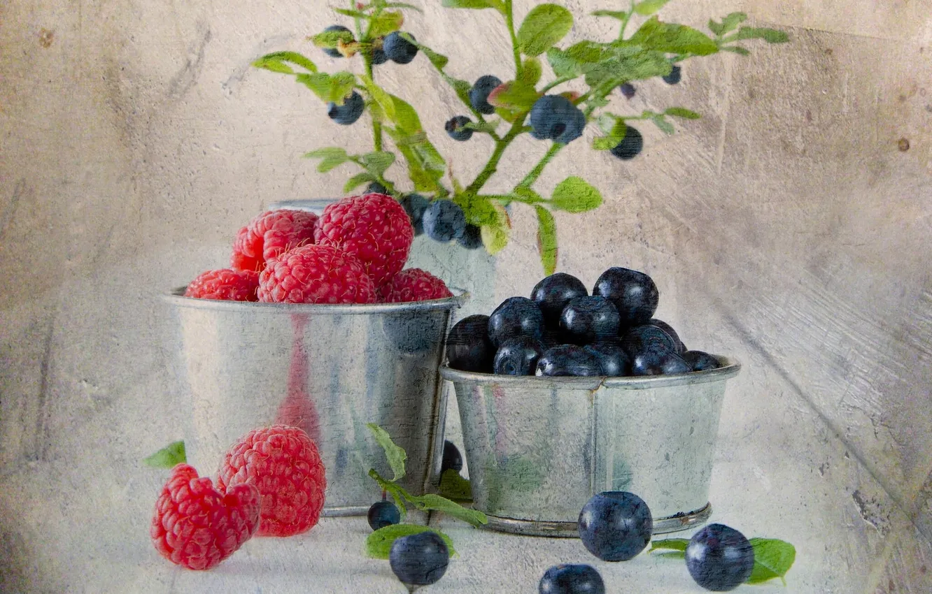 Фото обои ягоды, малина, текстура, черника