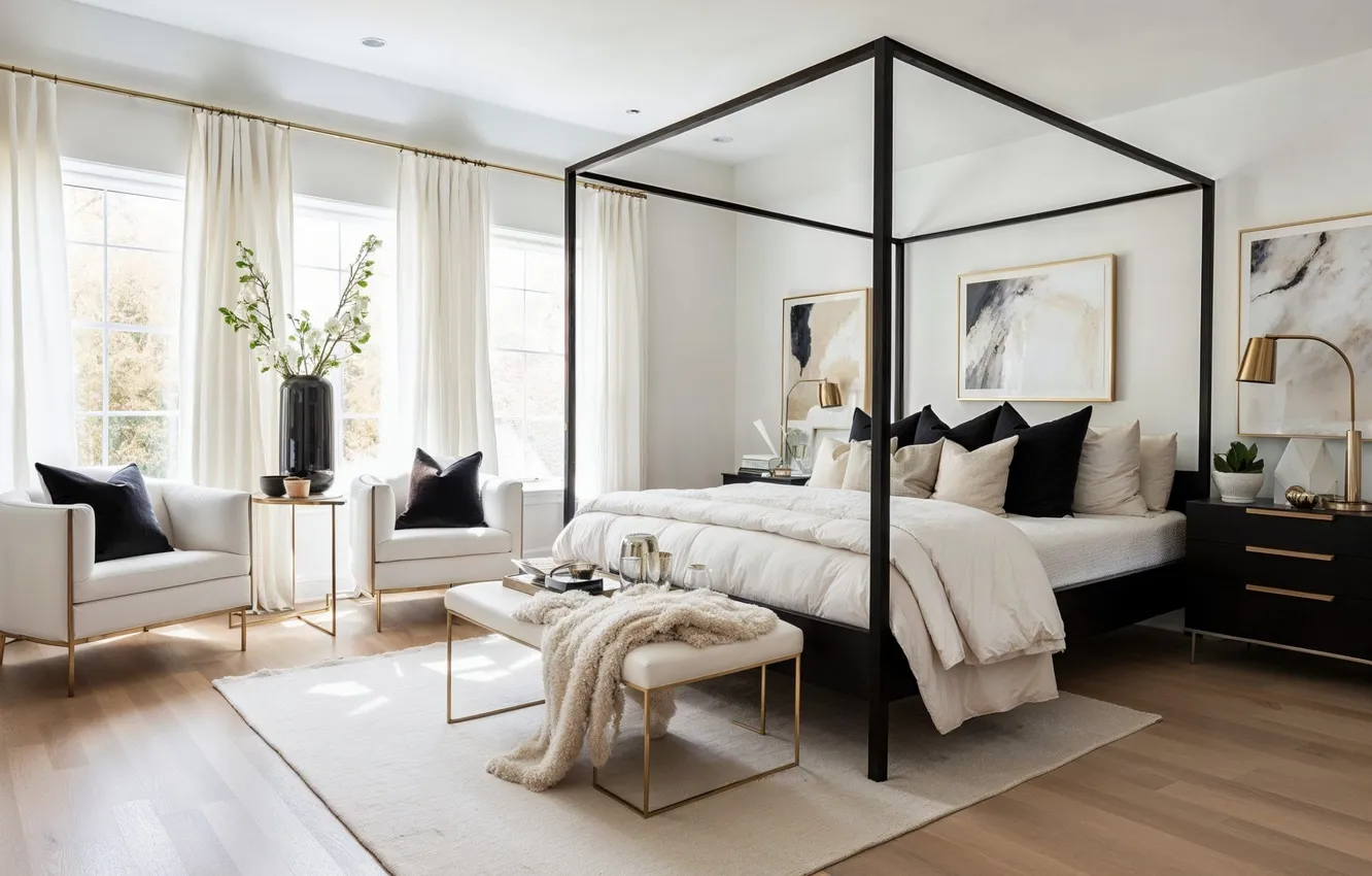 Фото обои дизайн, стиль, интерьер, светлая комната, My Domaine, Cozy master bedroom, sitting area ideas, уютная главная …
