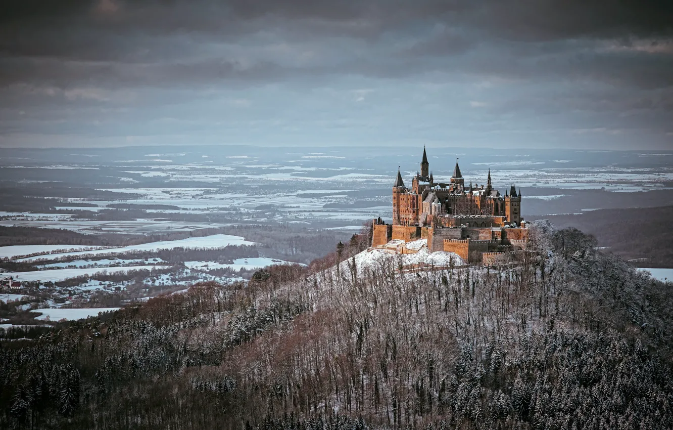 Фото обои зима, замок, гора