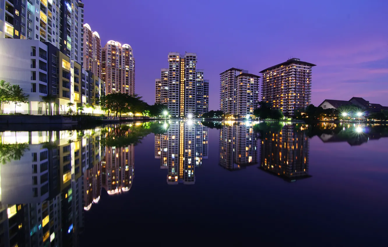 Фото обои ночь, дома, небоскребы, высотки, Малайзия, Kuala Lumpur, Blue Hour, Malaysia