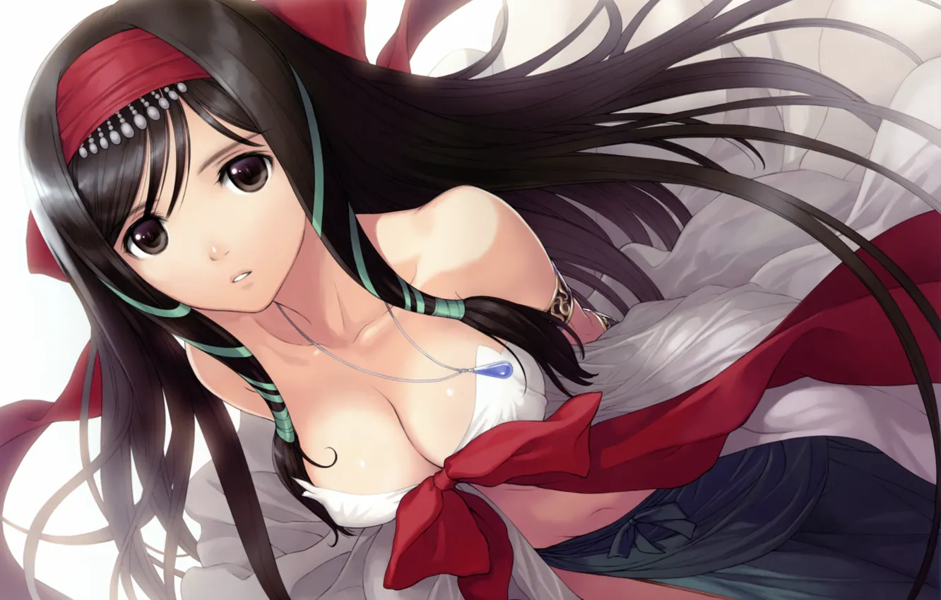 Фото обои кулон, бант, жрица, длинные волосы, art, shining hearts, tony taka, kaguya