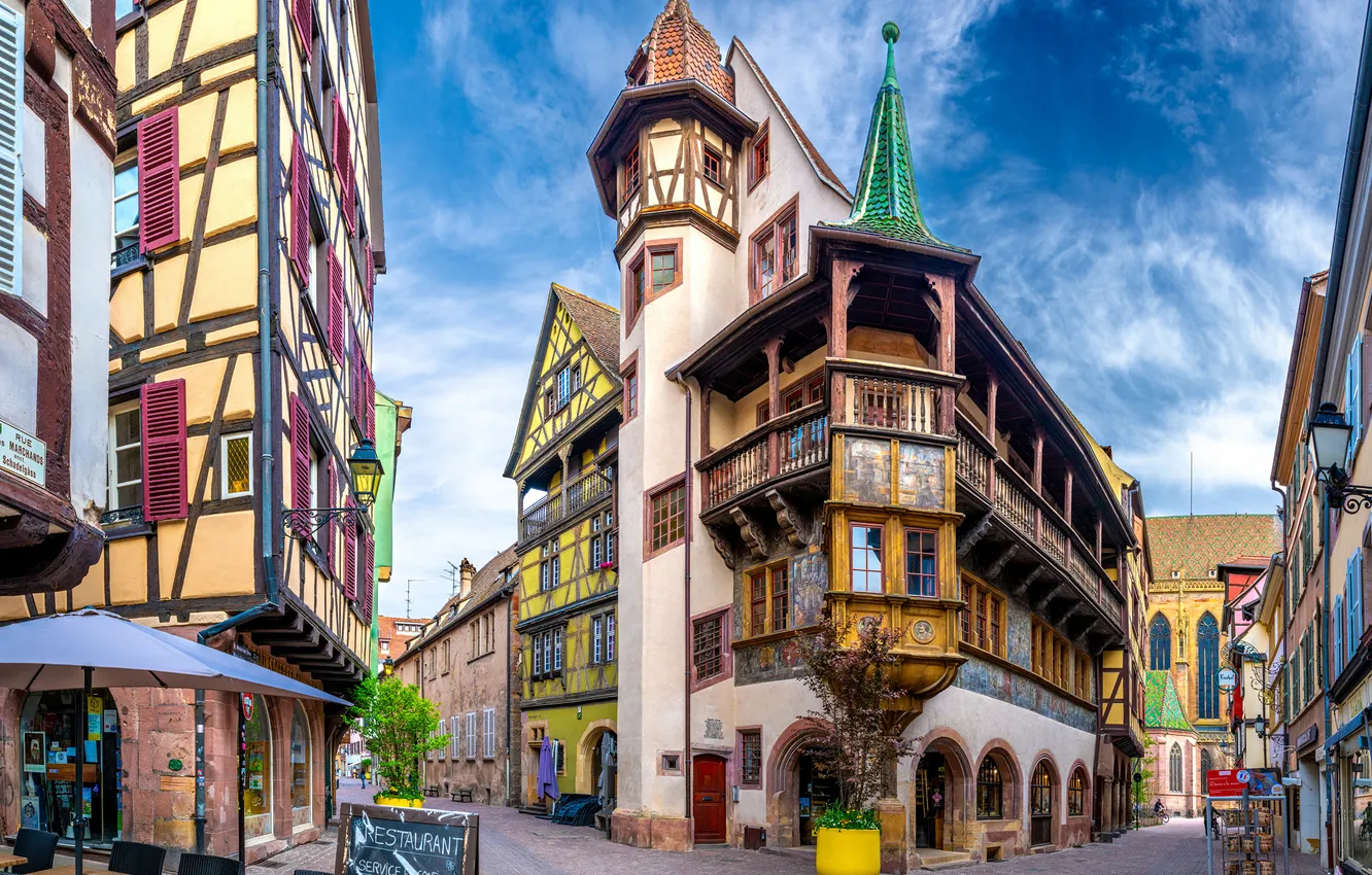 Фото обои Франция, Дома, Город, Улица, Colmar
