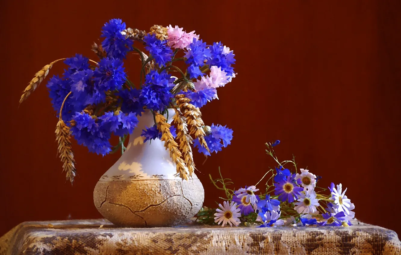 Фото обои цветы, натюрморт, васильки