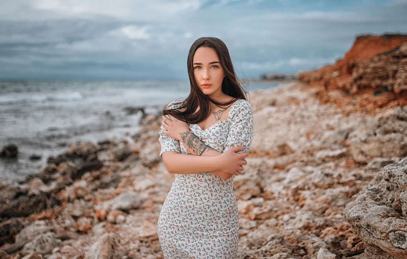 Фото обои взгляд, платье, dress, eyes, pretty, lips, Иван Шеремет