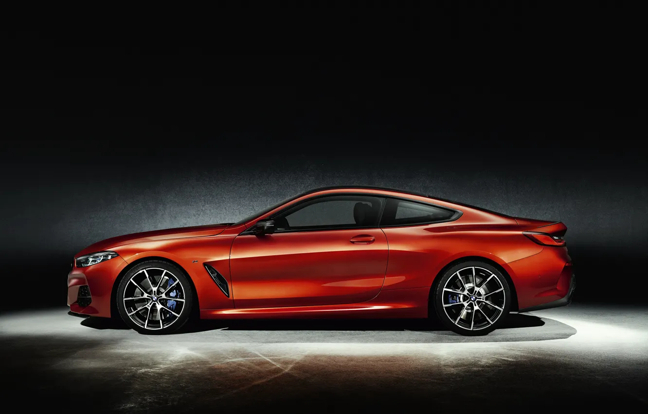 Фото обои оранжевый, фон, купе, BMW, профиль, Coupe, 2018, 8-Series