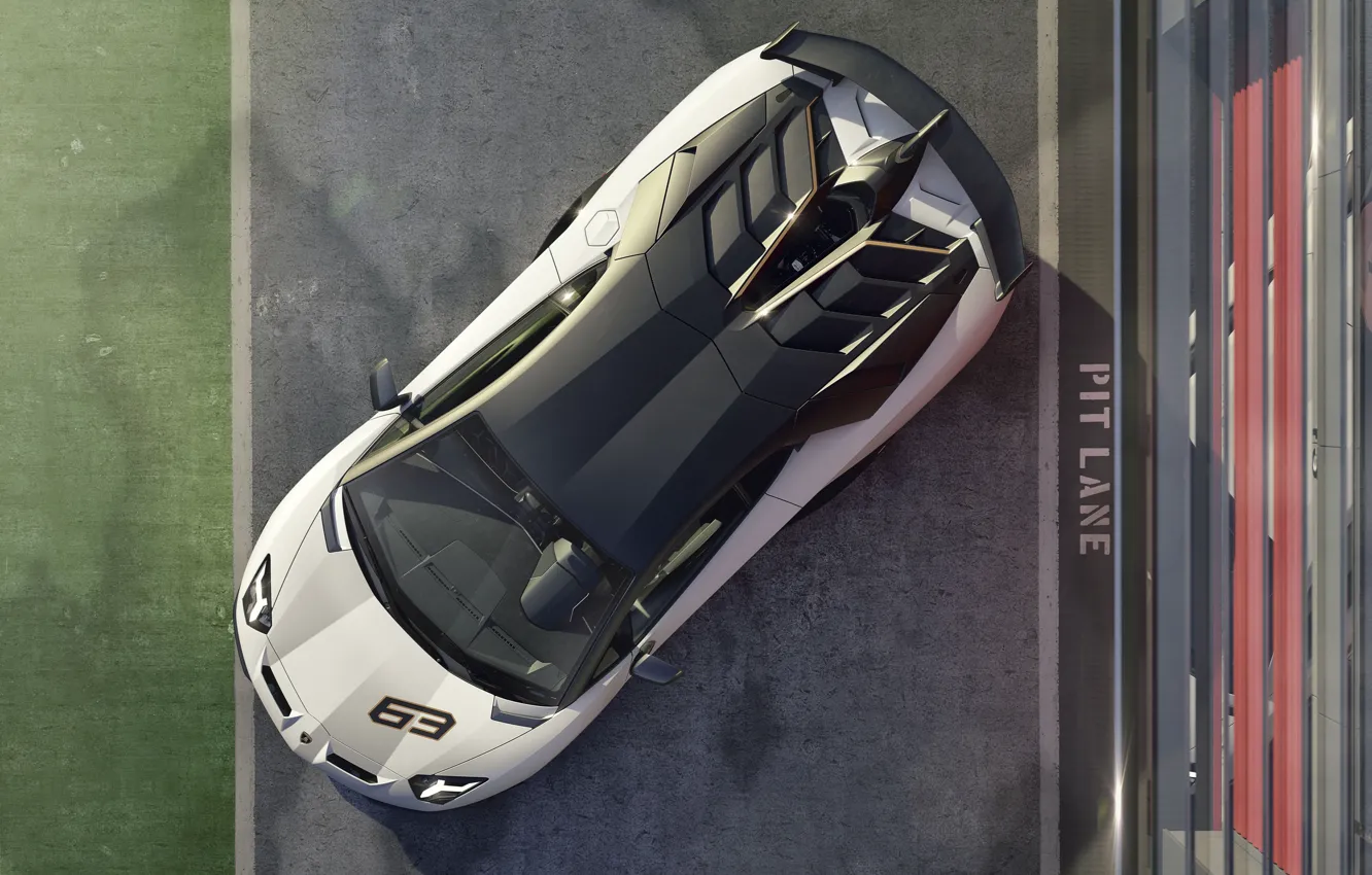 Фото обои Lamborghini, суперкар, вид сверху, 2018, Aventador, Aventador SVJ, SVJ 63