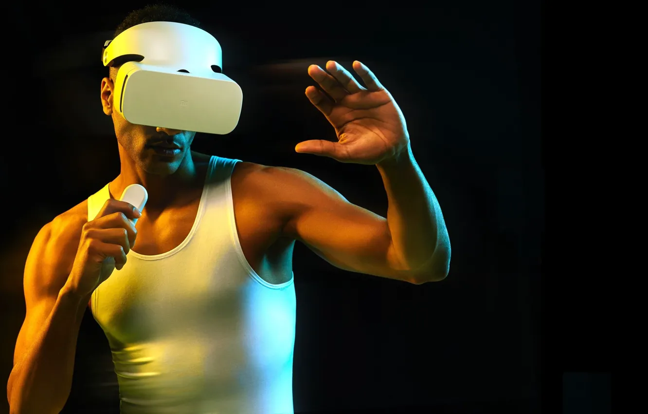 Фото обои man, Xiao Virtual Reality, MI VR, VR Headset, Xiaomi VR Virtual Reality 3D Glasses