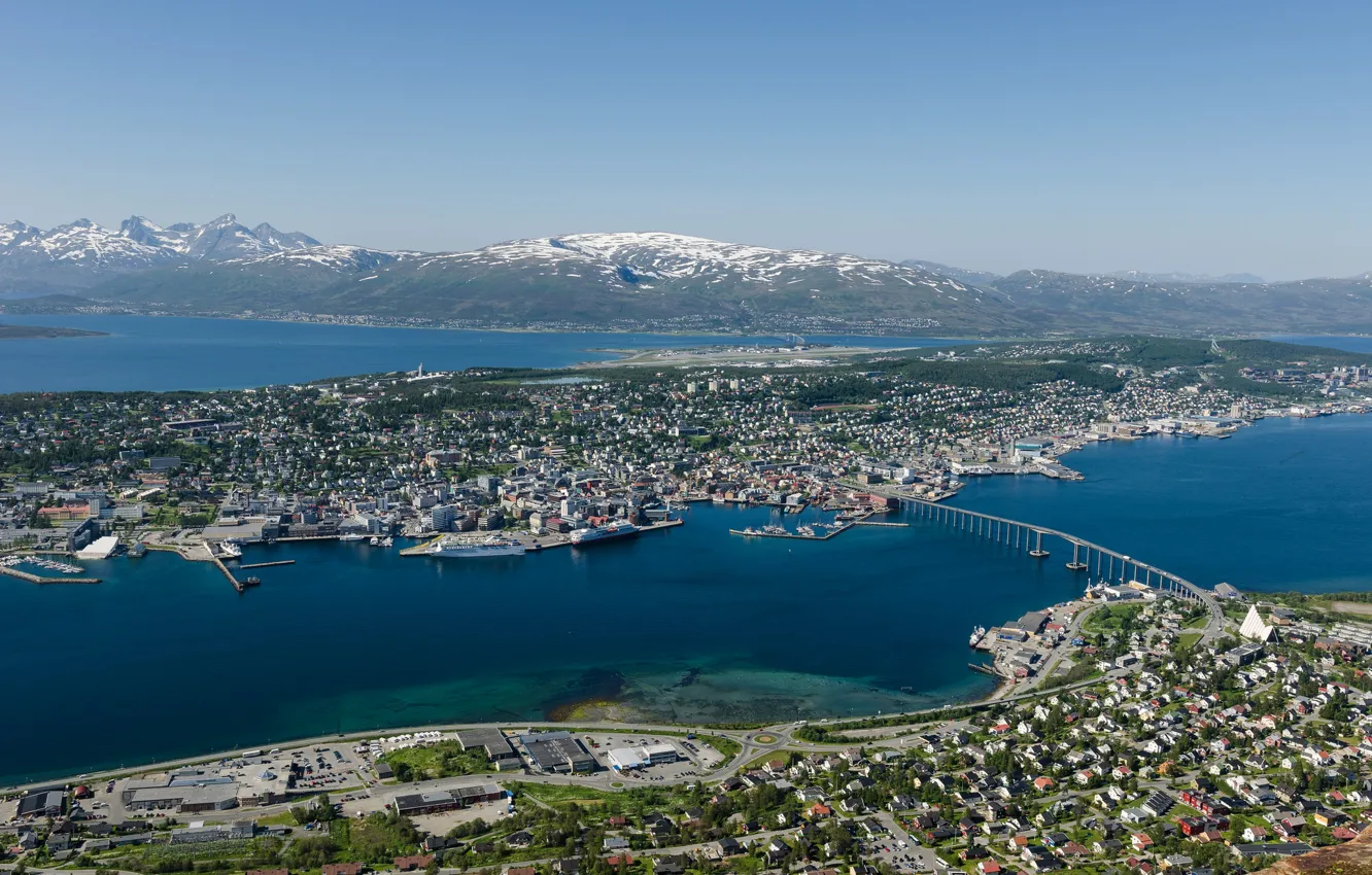Фото обои мост, Норвегия, панорама, Norway, Tromso