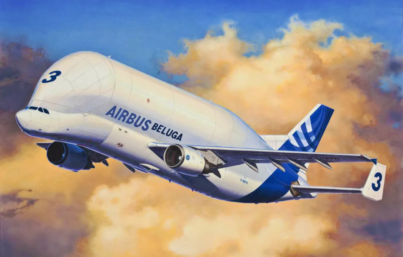 Фото обои art, airplane, painting, aviation, Airbus A300-600 ST `BELUGA`