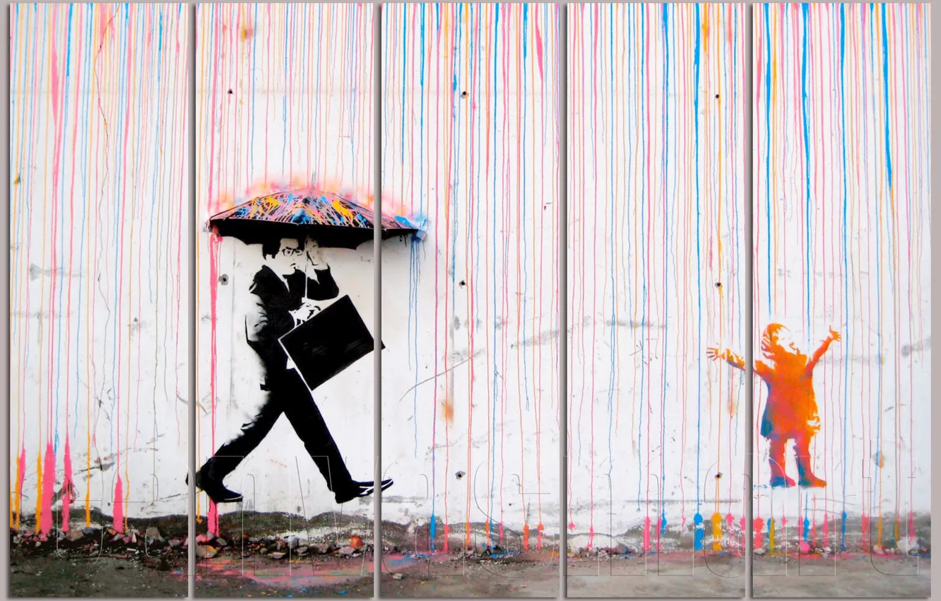 Фото обои city, город, люди, зонт, umbrella, people, street art, стрит-арт