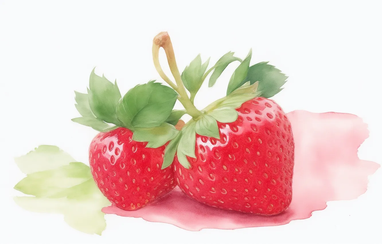 Фото обои красный, зеленый, green, рисунок, еда, berry, клубника, ягода