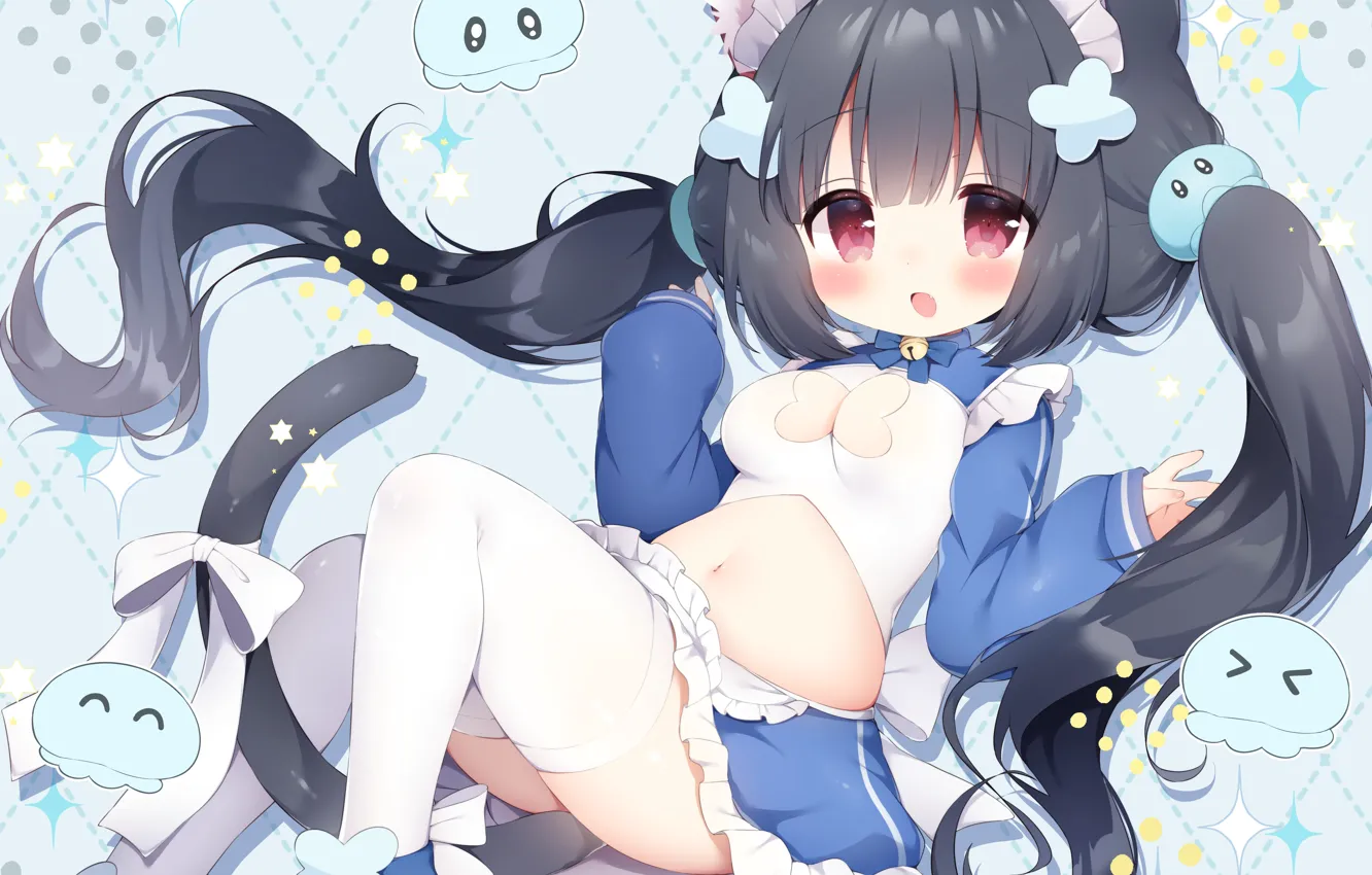 Фото обои girl, sexy, cleavage, thighhighs, long hair, boobs, animal ears, anime