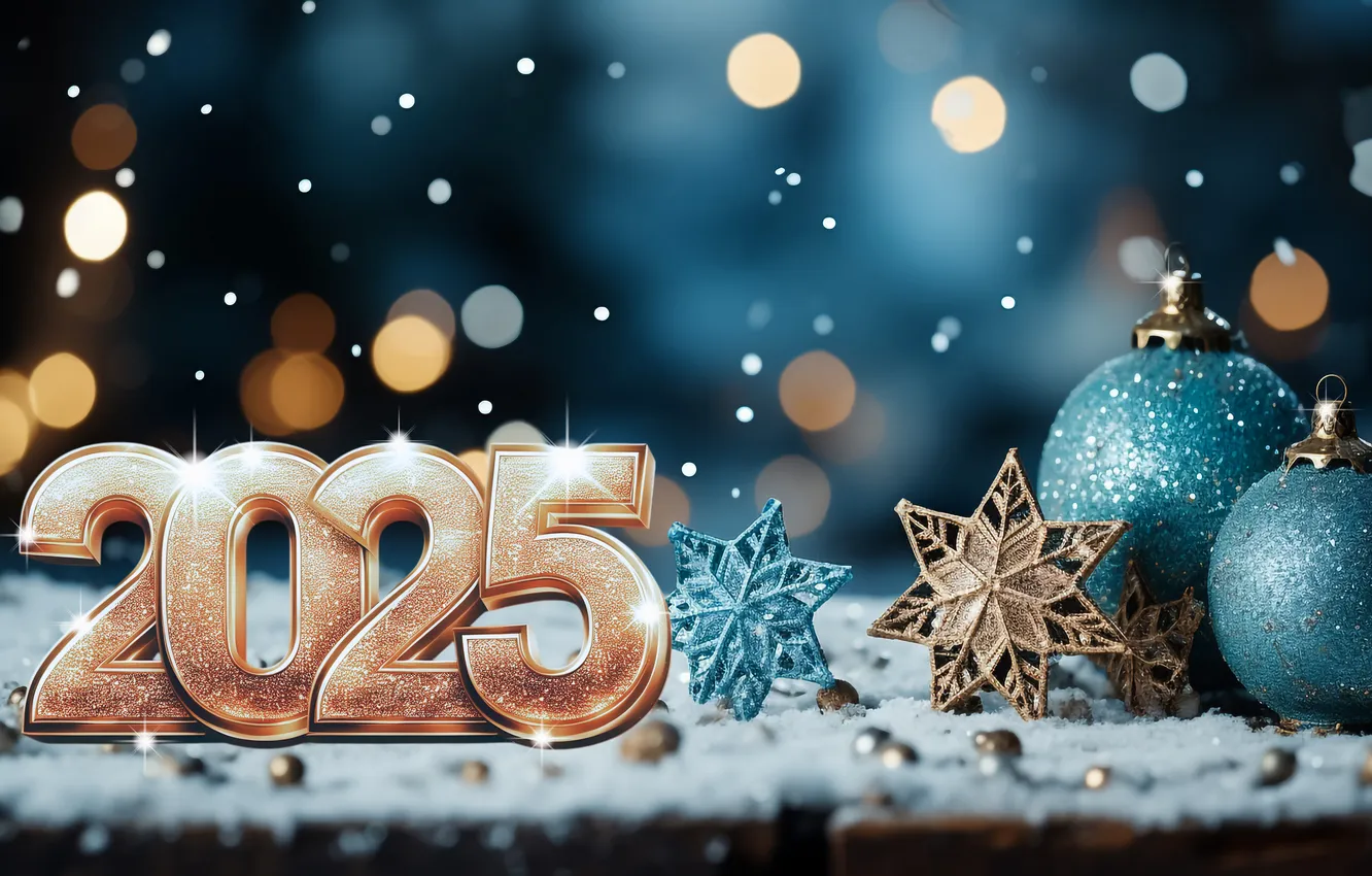 Фото обои снег, украшения, цифры, Новый год, golden, new year, winter, snow