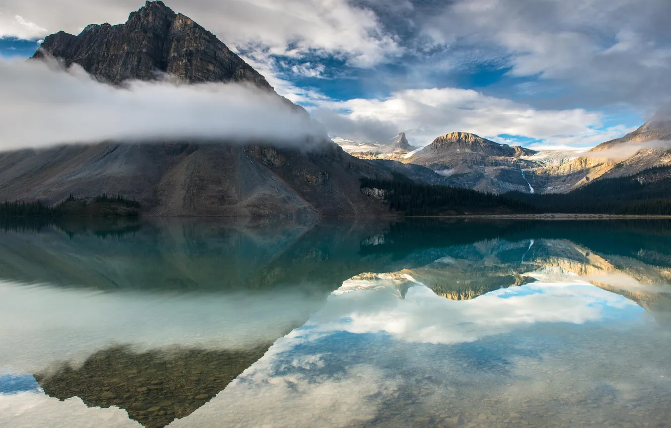 Фото обои лес, пейзаж, горы, природа, озеро, Bow Lake