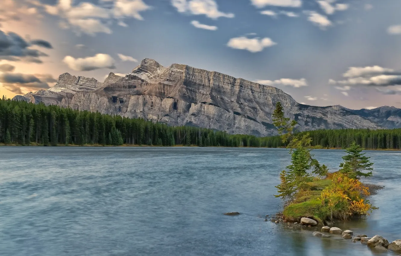 Фото обои лес, горы, озеро, Канада, Альберта, Banff National Park, Alberta, Canada