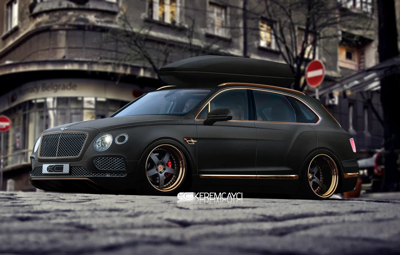 Фото обои bentley, gold, black, design, tuning, street, stance, matte