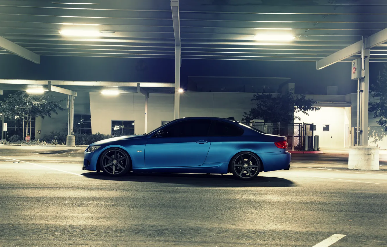 Фото обои синий, бмв, BMW, матовый, side, E92, Matte, 3 серия