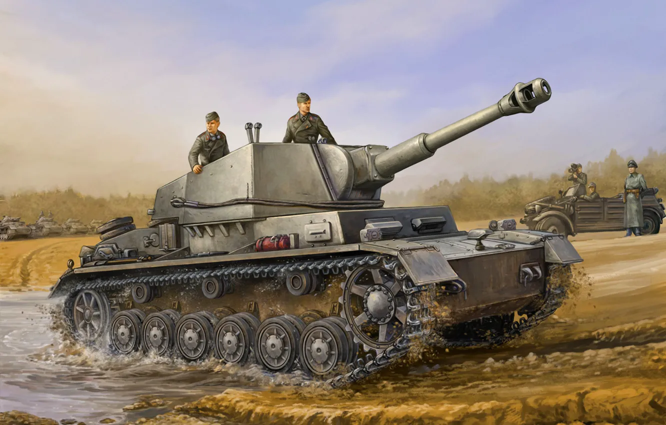 Фото обои war, art, painting, tank, ww2, german Geschützwagen Iv B Sd.kfz.165/1