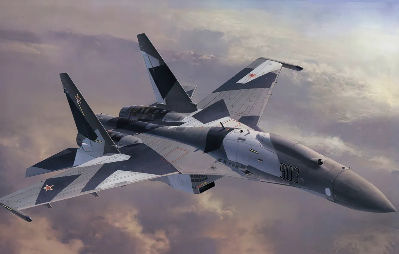 Фото обои art, airplane, aviation, jet, su35, uav