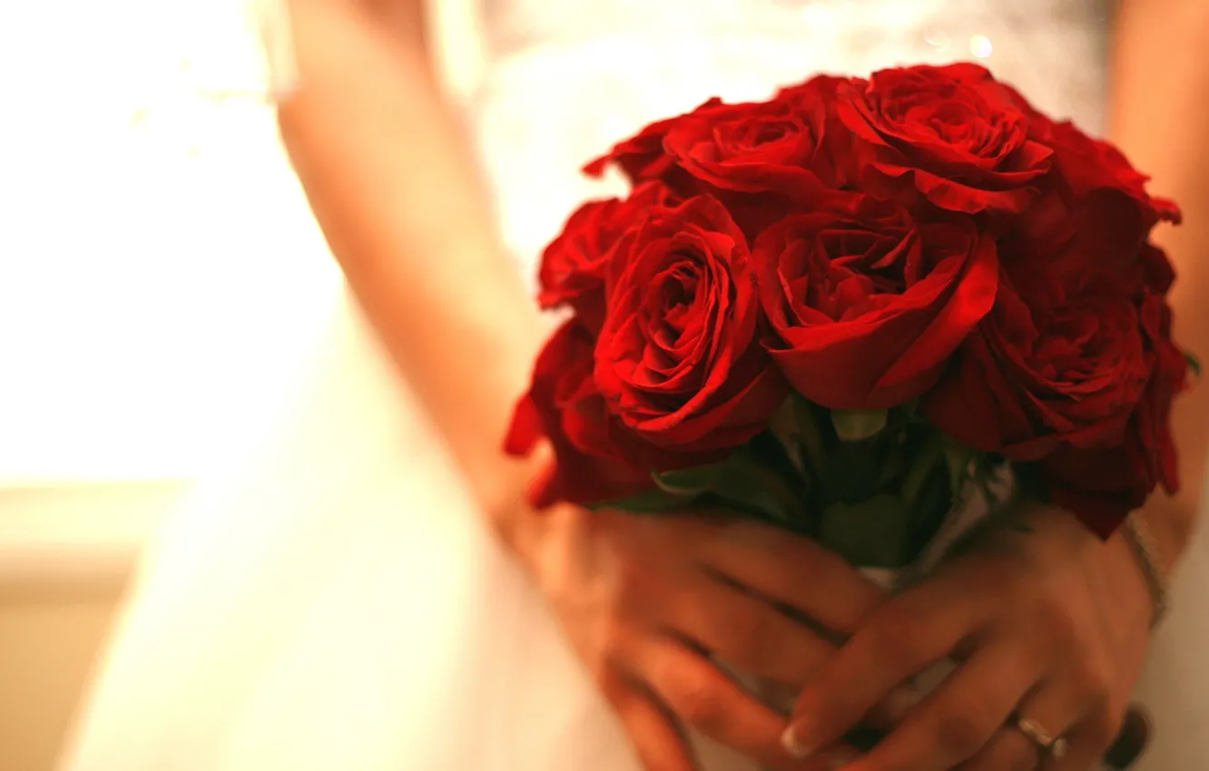 Фото обои цветы, красный, розы, букет, свадьба