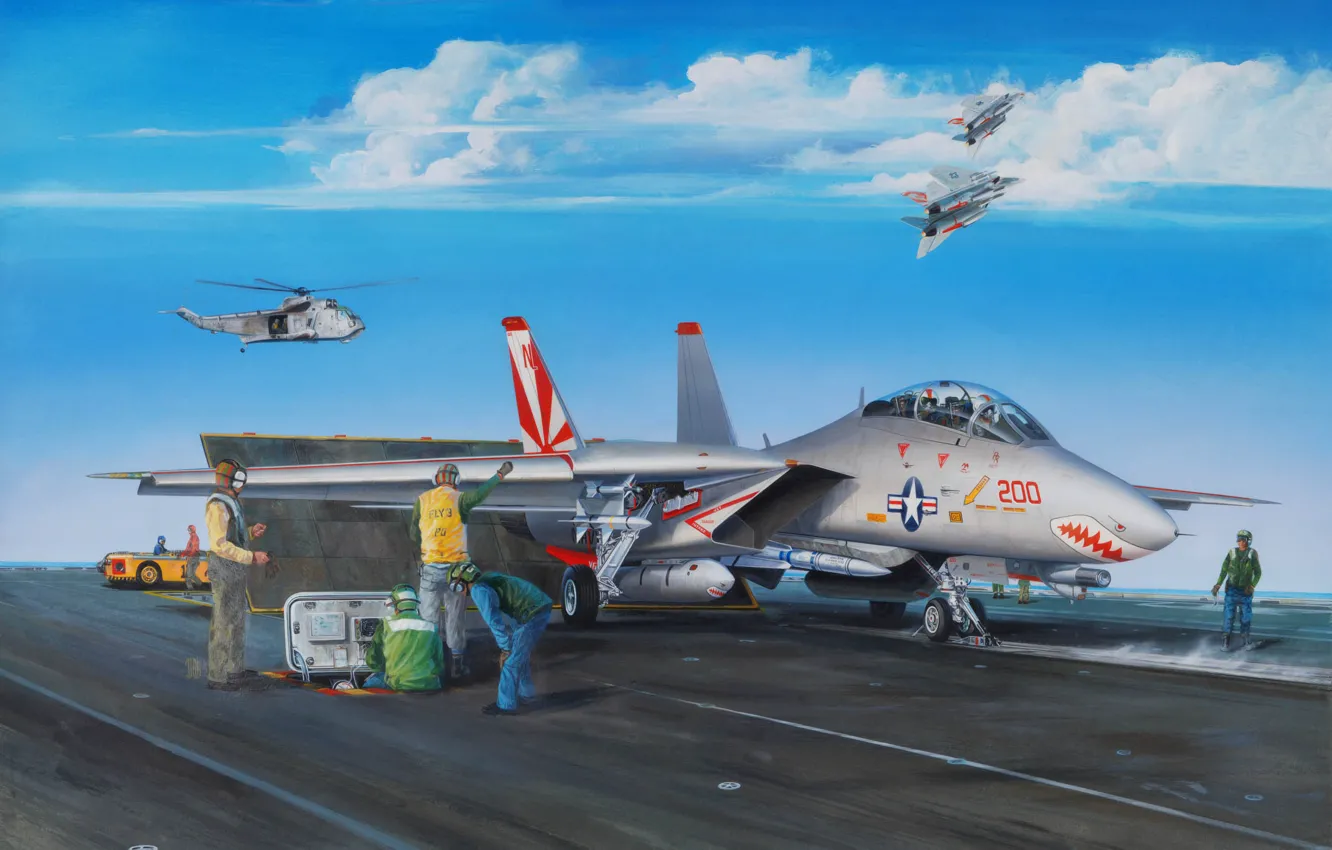 Фото обои war, art, airplane, painting, aviation, jet, Grumman F-14 Tomcat