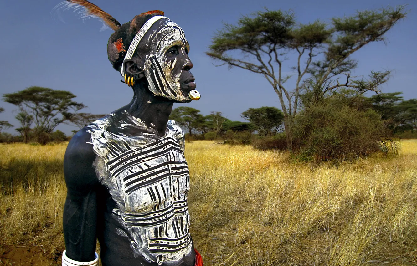 Фото обои tribal, people, face, paint, valley, Africa, warrior, kara