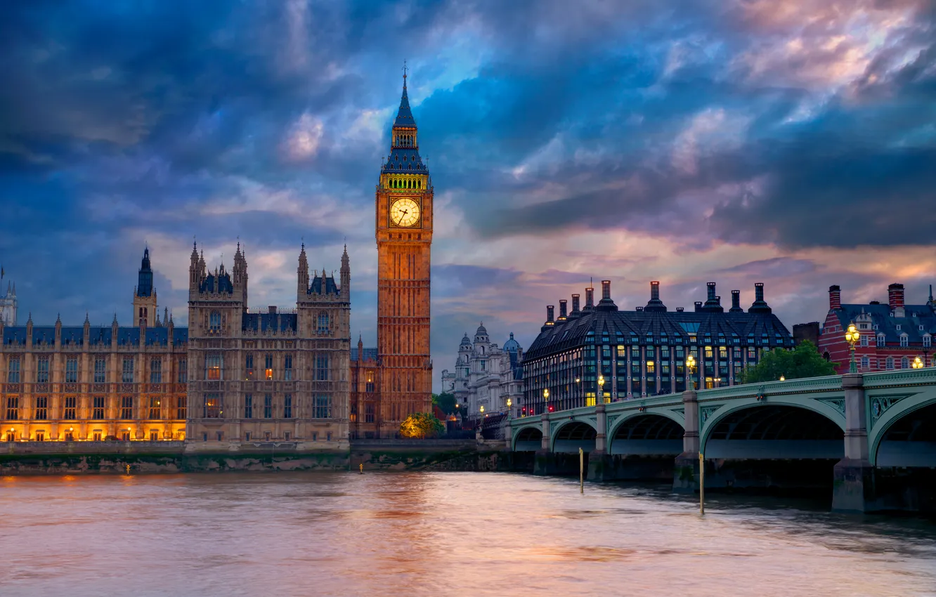 Фото обои мост, город, река, улица, Лондон, Биг Бен, London, England
