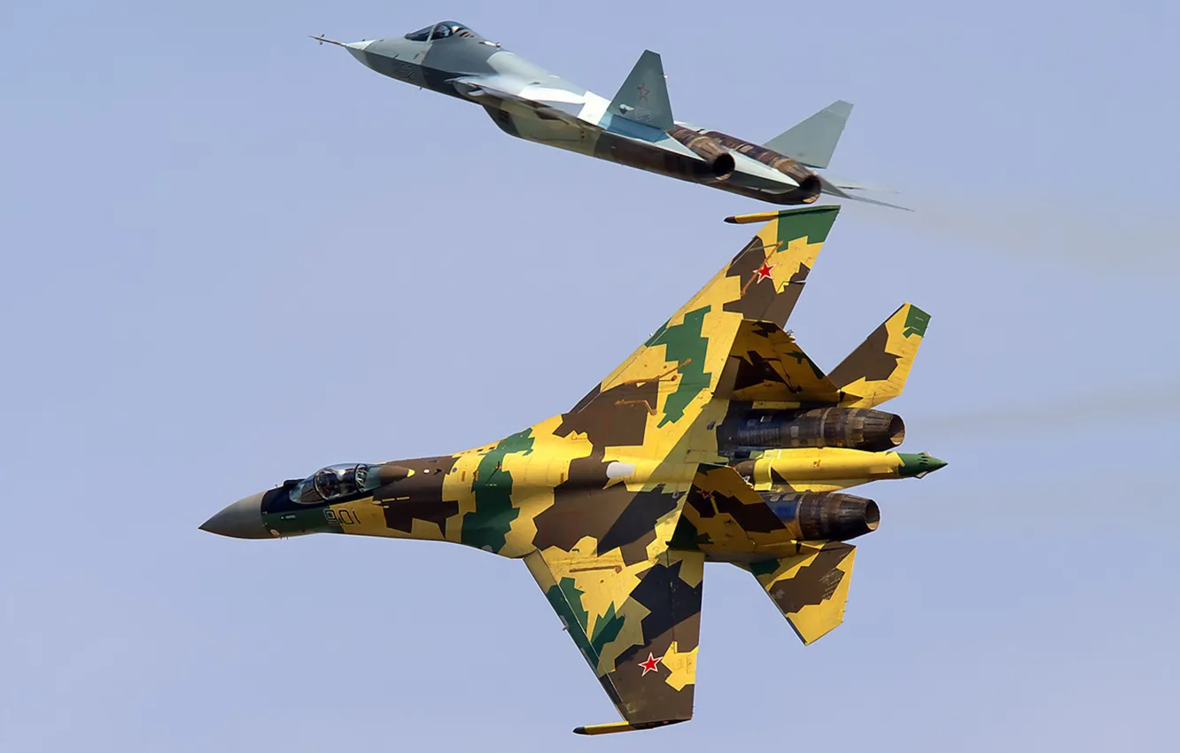 Фото обои истребители, Т-50, Су-35