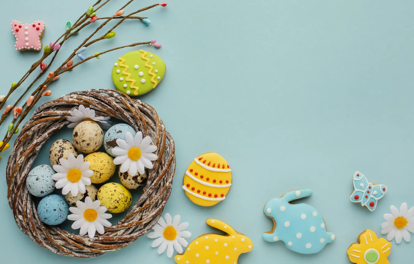 Фото обои цветы, яйца, весна, colorful, Пасха, happy, flowers, spring