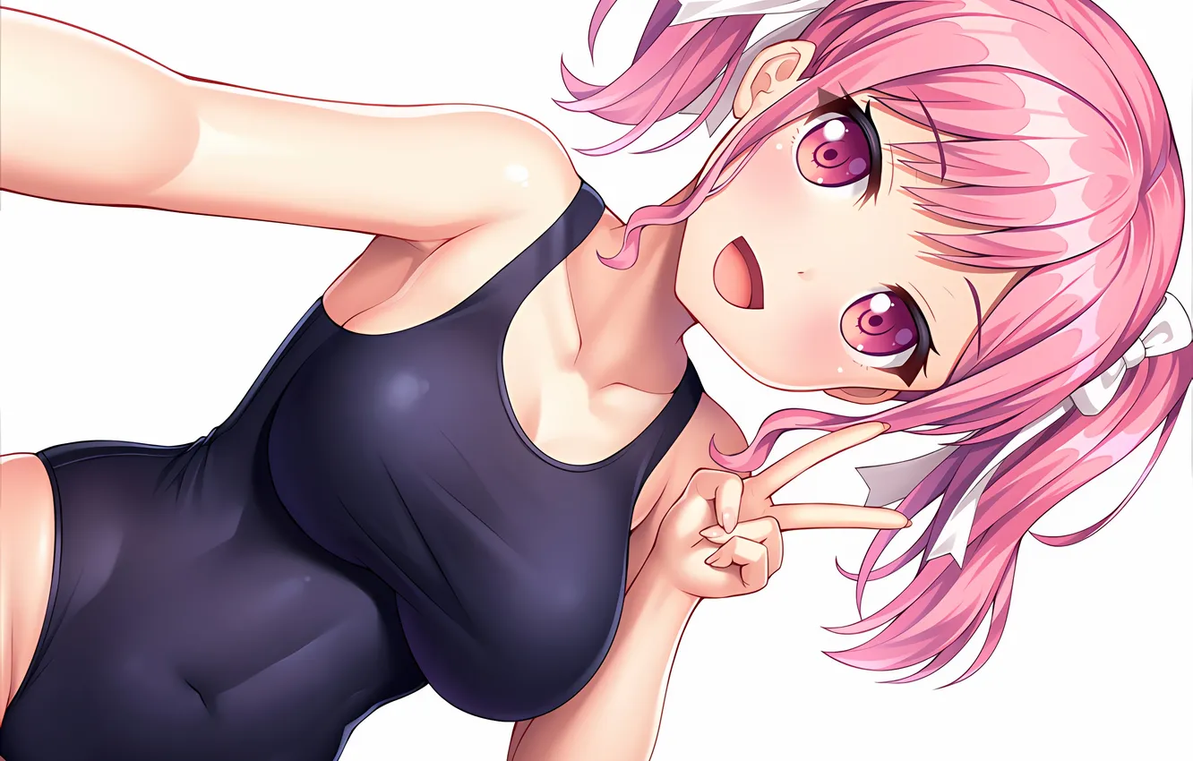 Фото обои girl, sexy, cleavage, pink hair, boobs, anime, beautiful, twintails