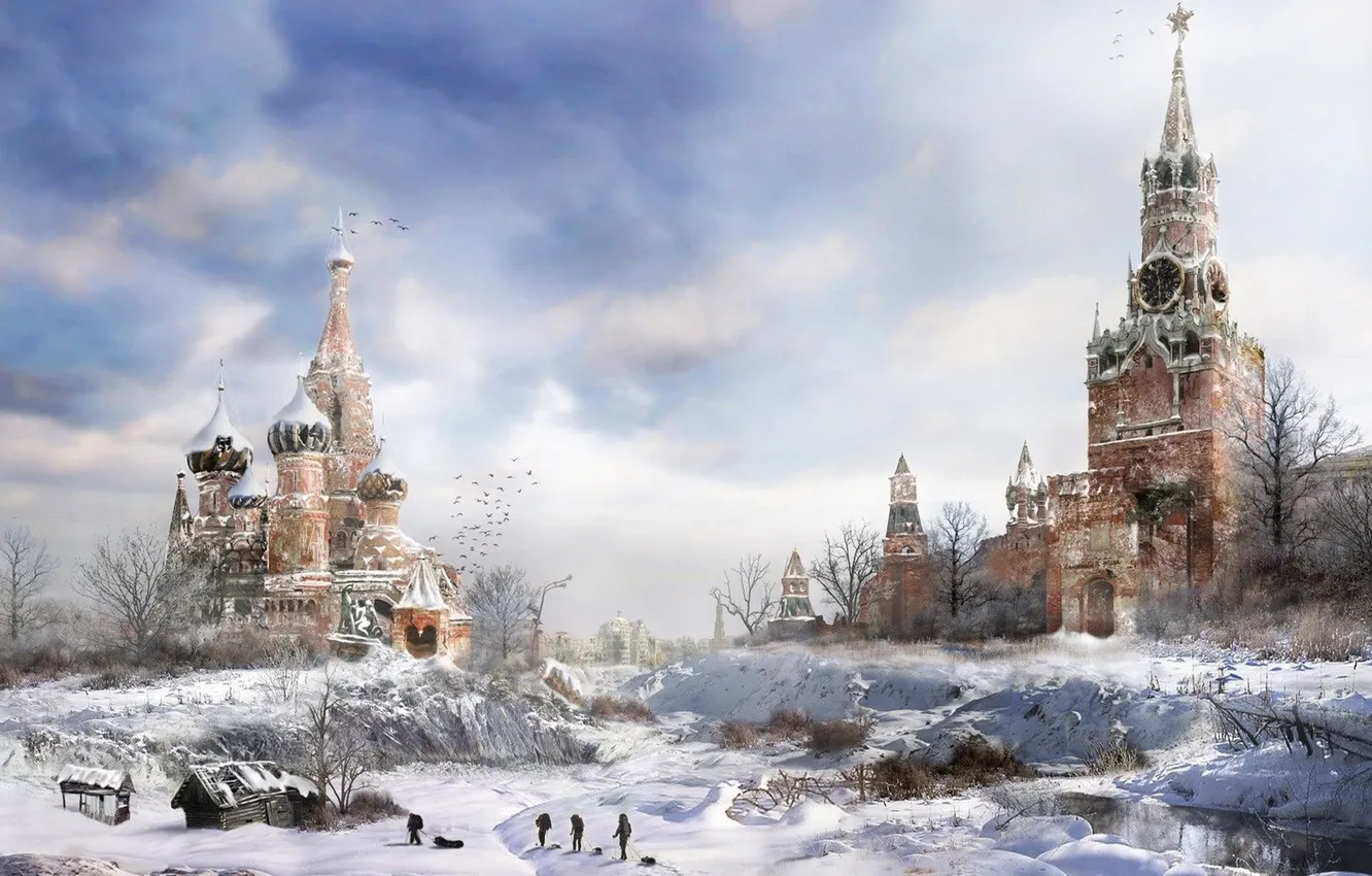 Фото обои game, metro 2033, winter, Moscow, clock, cold, drawing