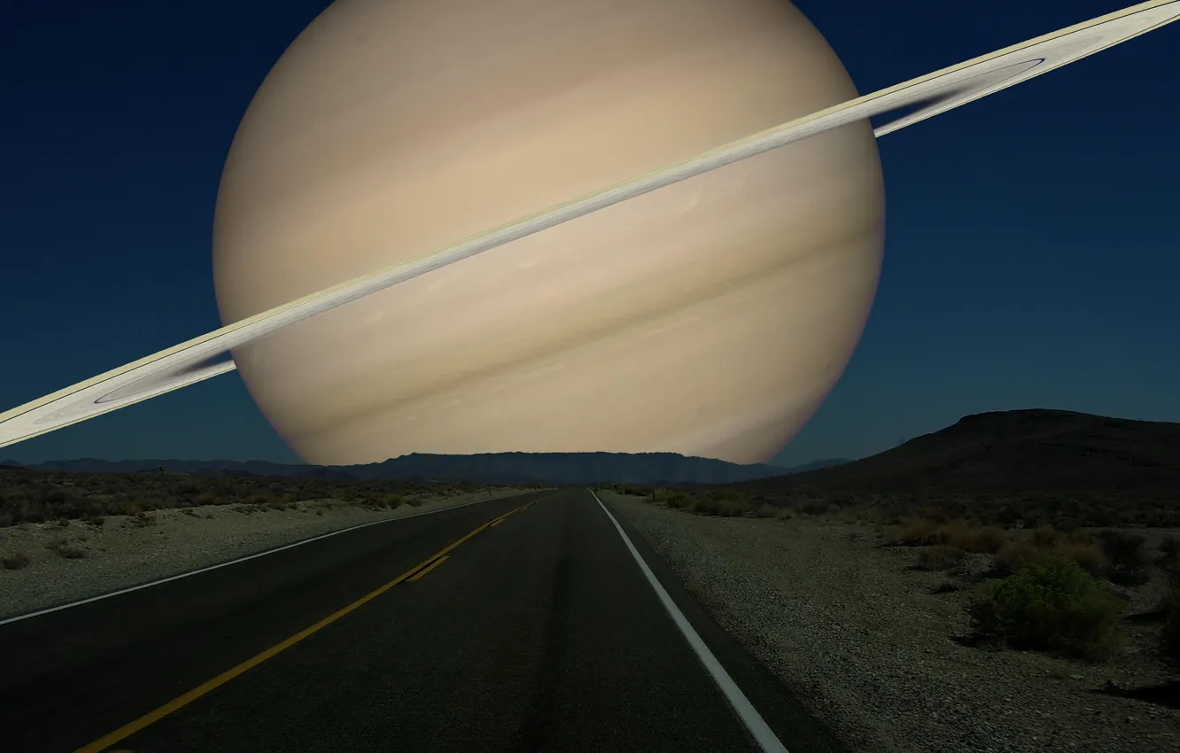 Фото обои дорога, ночь, Сатурн