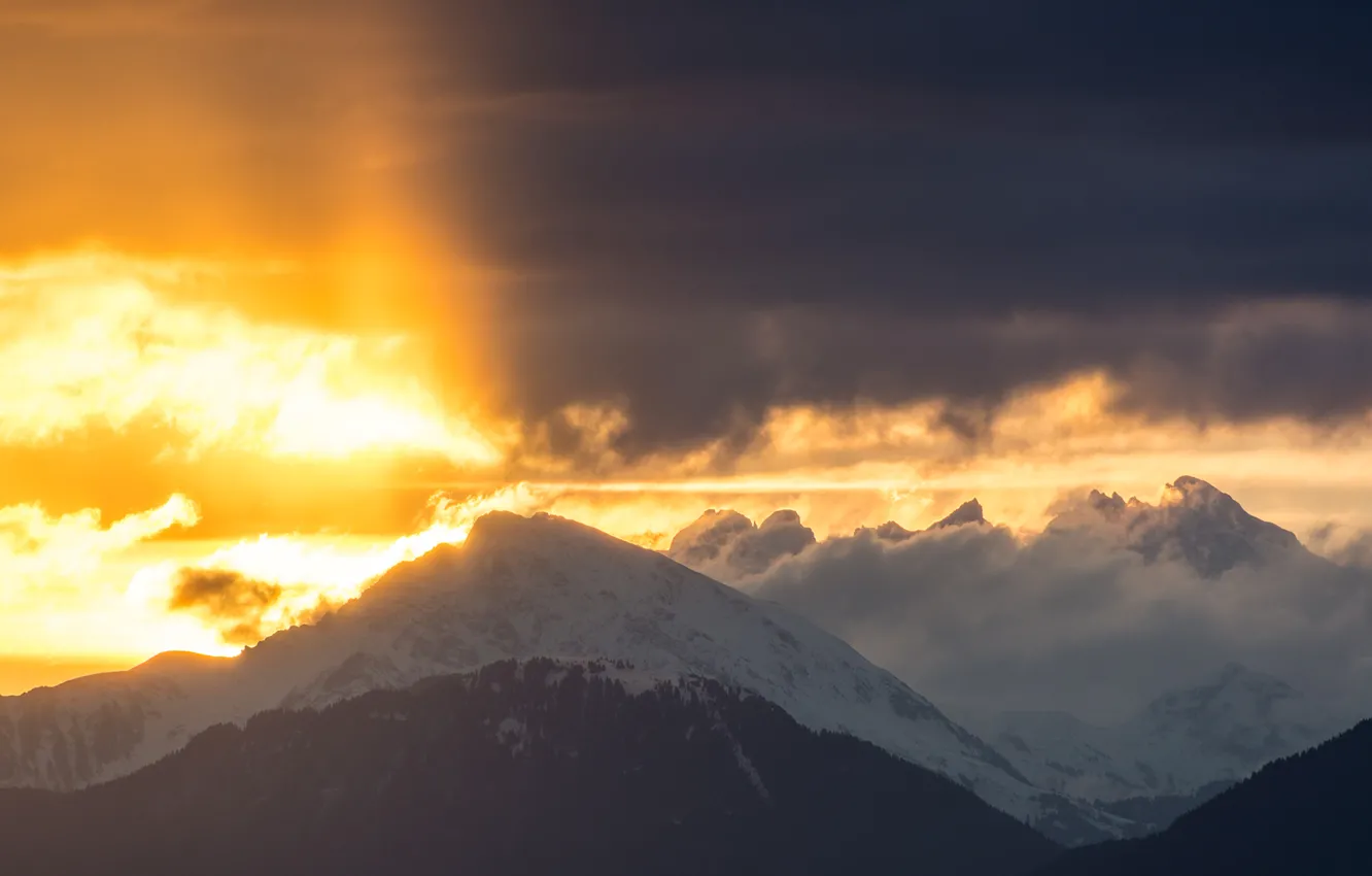 Фото обои cloud, mountain, snow, sunrise