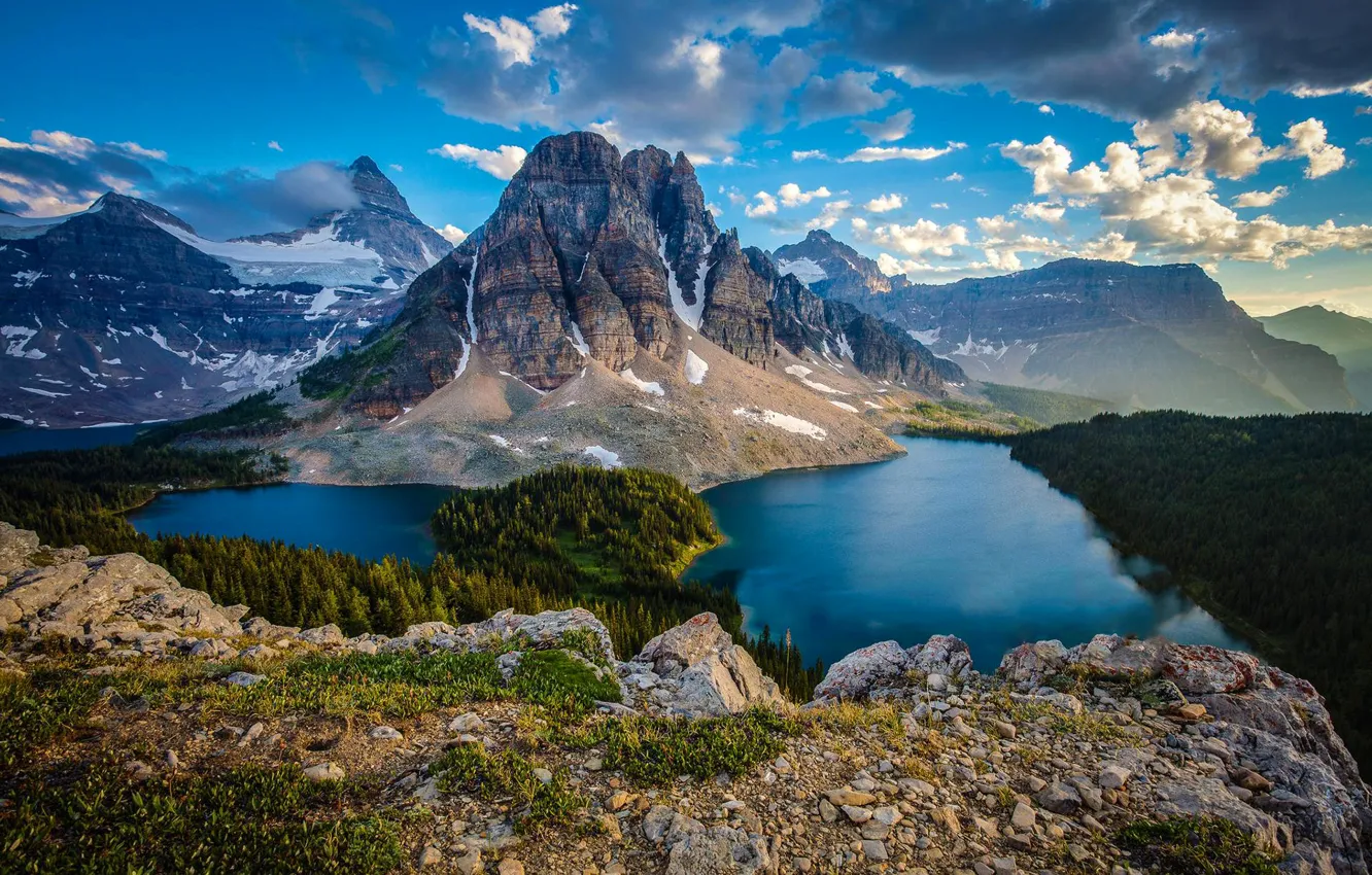 Фото обои небо, облака, горы, озеро