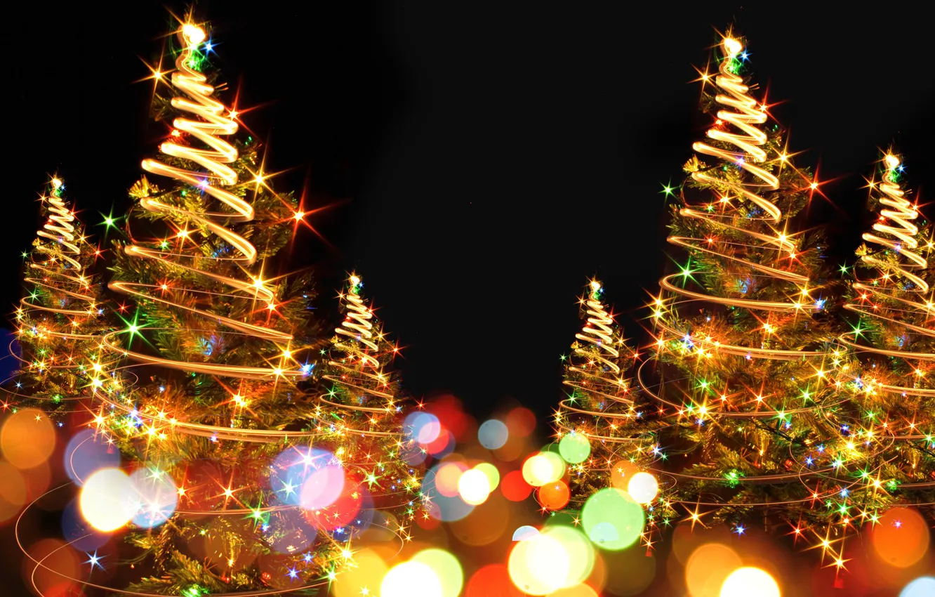 Фото обои абстракция, фон, елка, Новый год, гирлянда, Christmas, боке, New Year